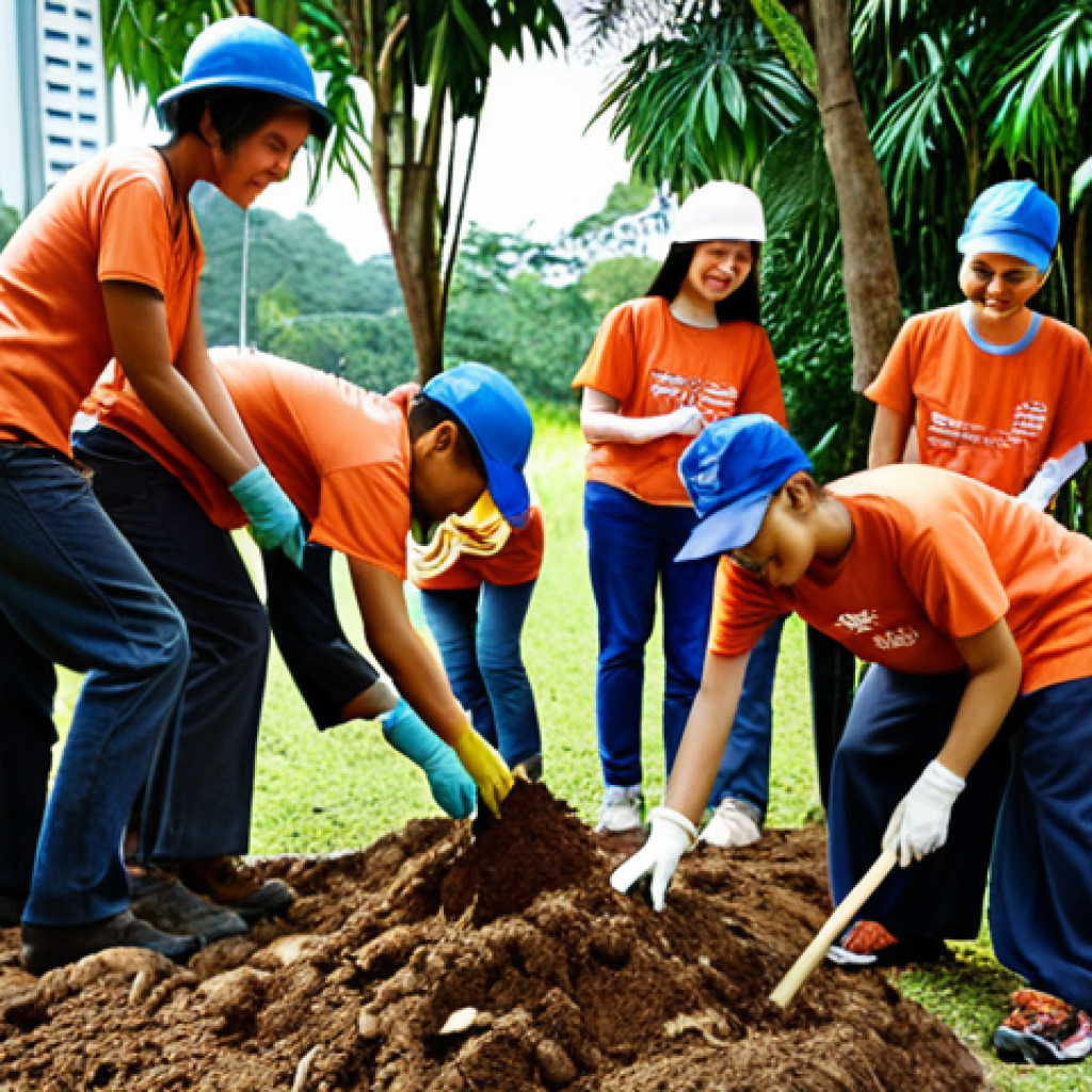 **Image Prompt:** A diverse group of Malaysian volunteers working together on a community project, planting trees in a Kuala Lumpur park, showcasing teamwork and a sense of accomplishment.